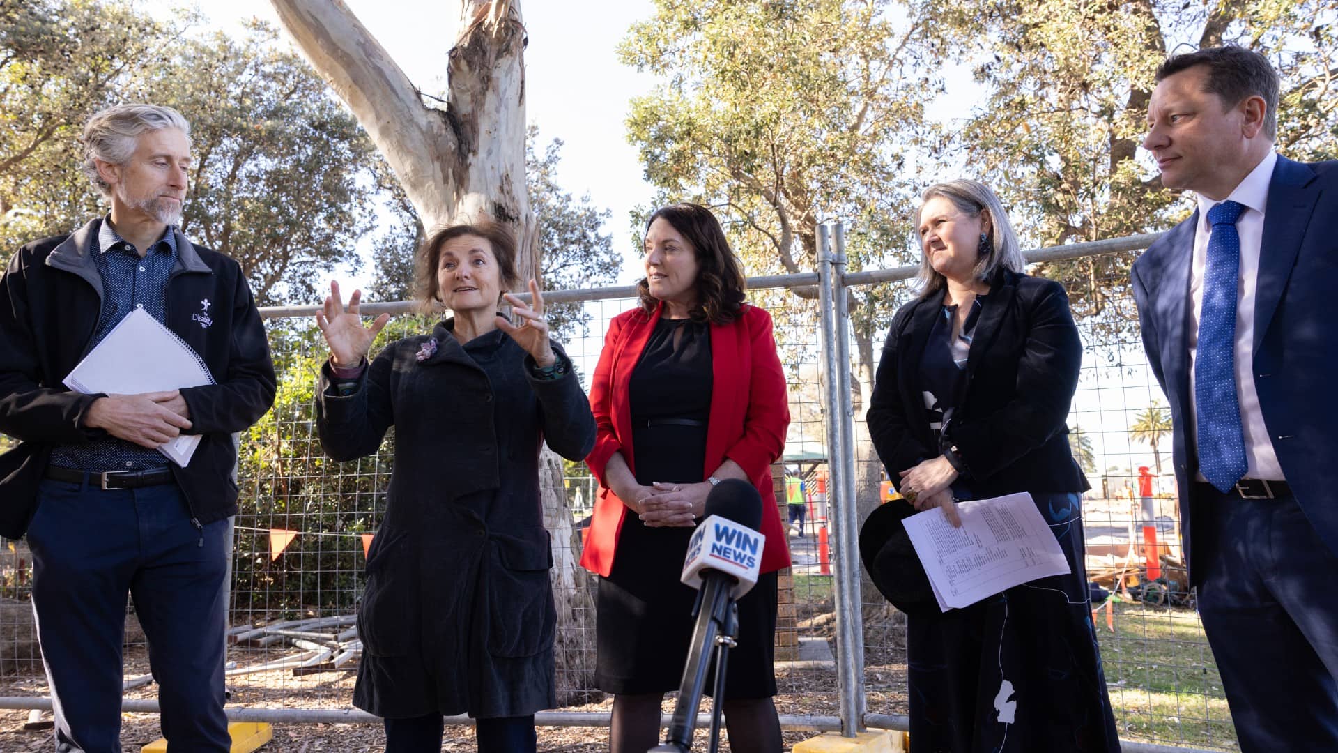 Dr Shoshana Dreyfus, second from left, with a representative from The Disability Trust, MP Alison Byrne, a representative from Wollongong City Council, and Paul Scully MP. Photo: Mark Newsham