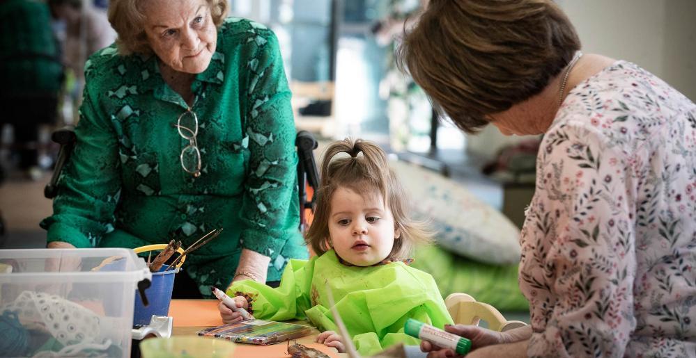 Children and grandparents take part in the Intergenerational Playgroup at Early Start. Photo: Paul Jones