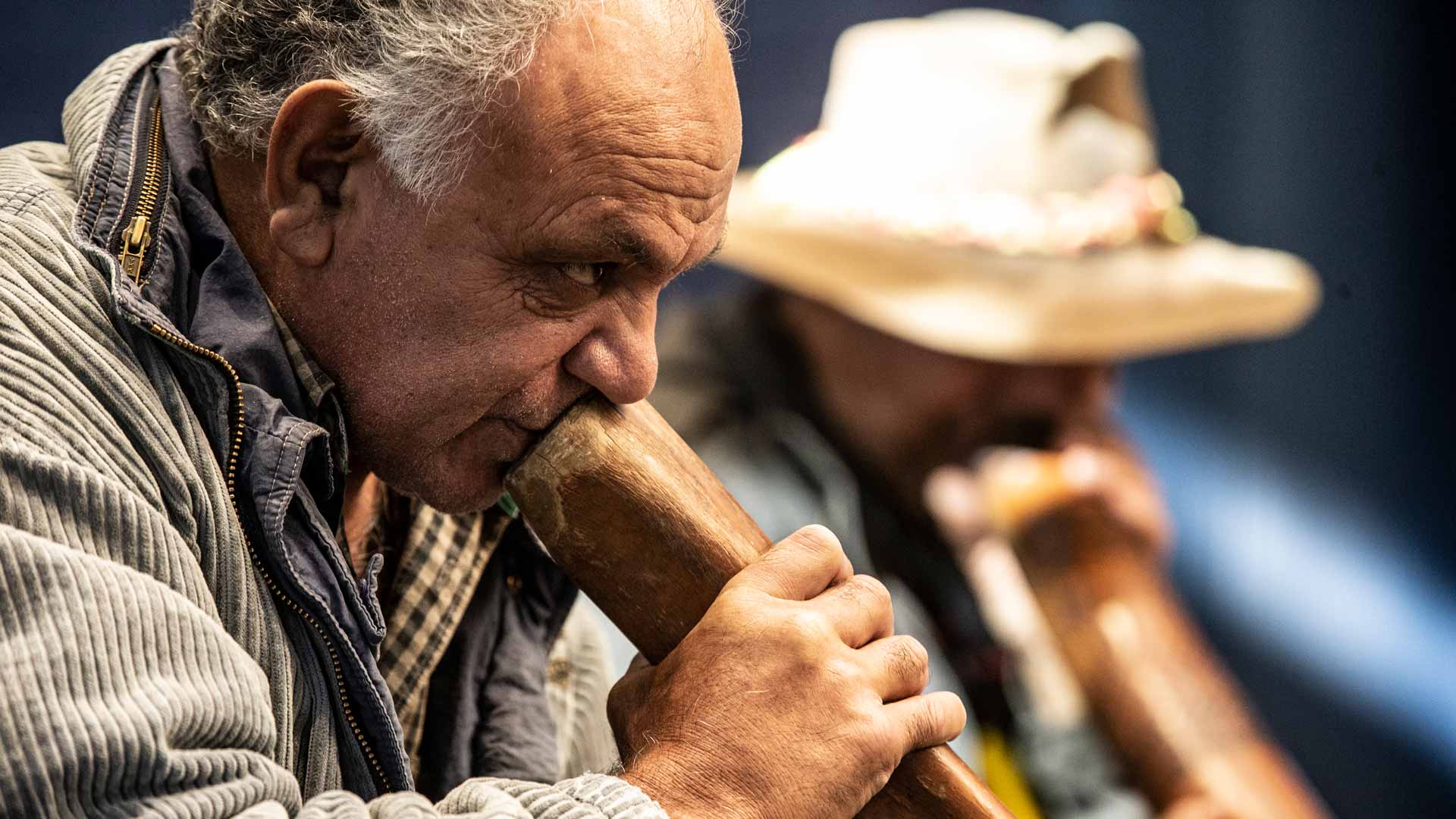 An Indigenous didgeridoo player at the Reconciliation Action Plan launch at UOW.