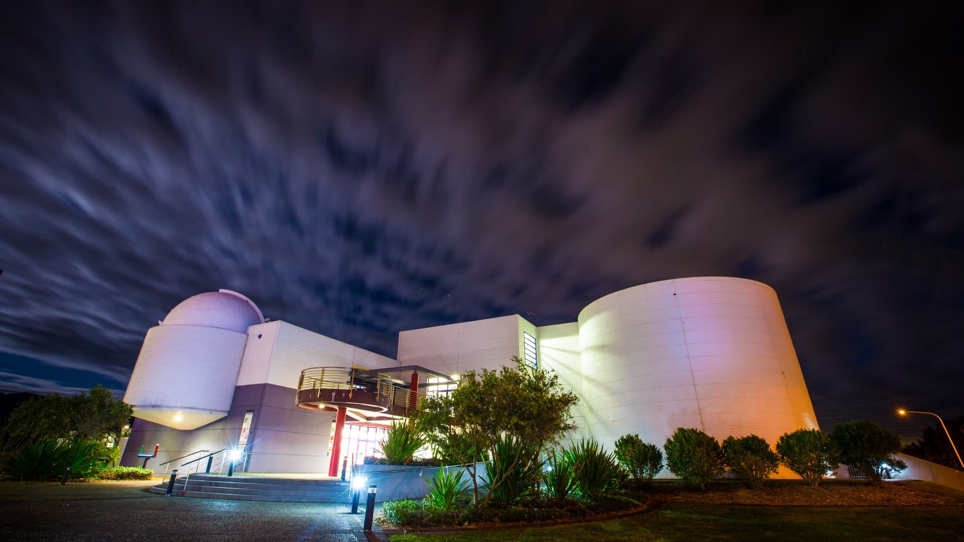 An exterior image of UOW's Science Space, taken at night. Photo: Paul Jones