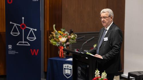 UOW law professor and former judge of the Supreme Court of NSW the Hon Terry Buddin SC presents the 2023 Goldring Lecture