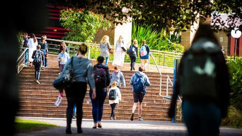 Students walking between classes on the UOW Wollongong Campus