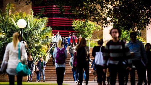 Students walking to classes on UOW's Wollongong Campus.