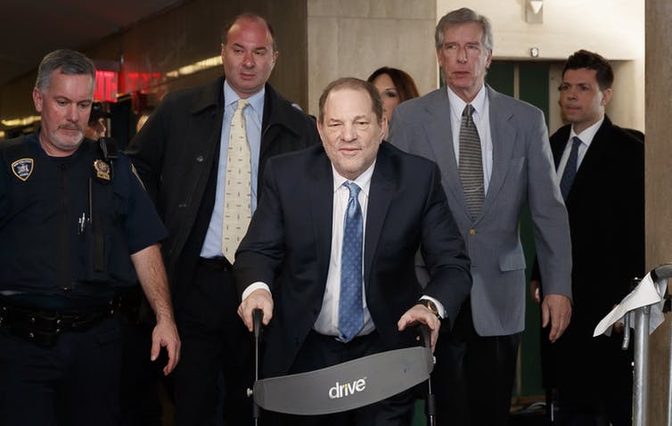  Hollywood producer Harvey Weinstein (centre) has been convicted of rape in the third degree and a criminal sex act in the first degree. AAP/EPA/Justin Lane