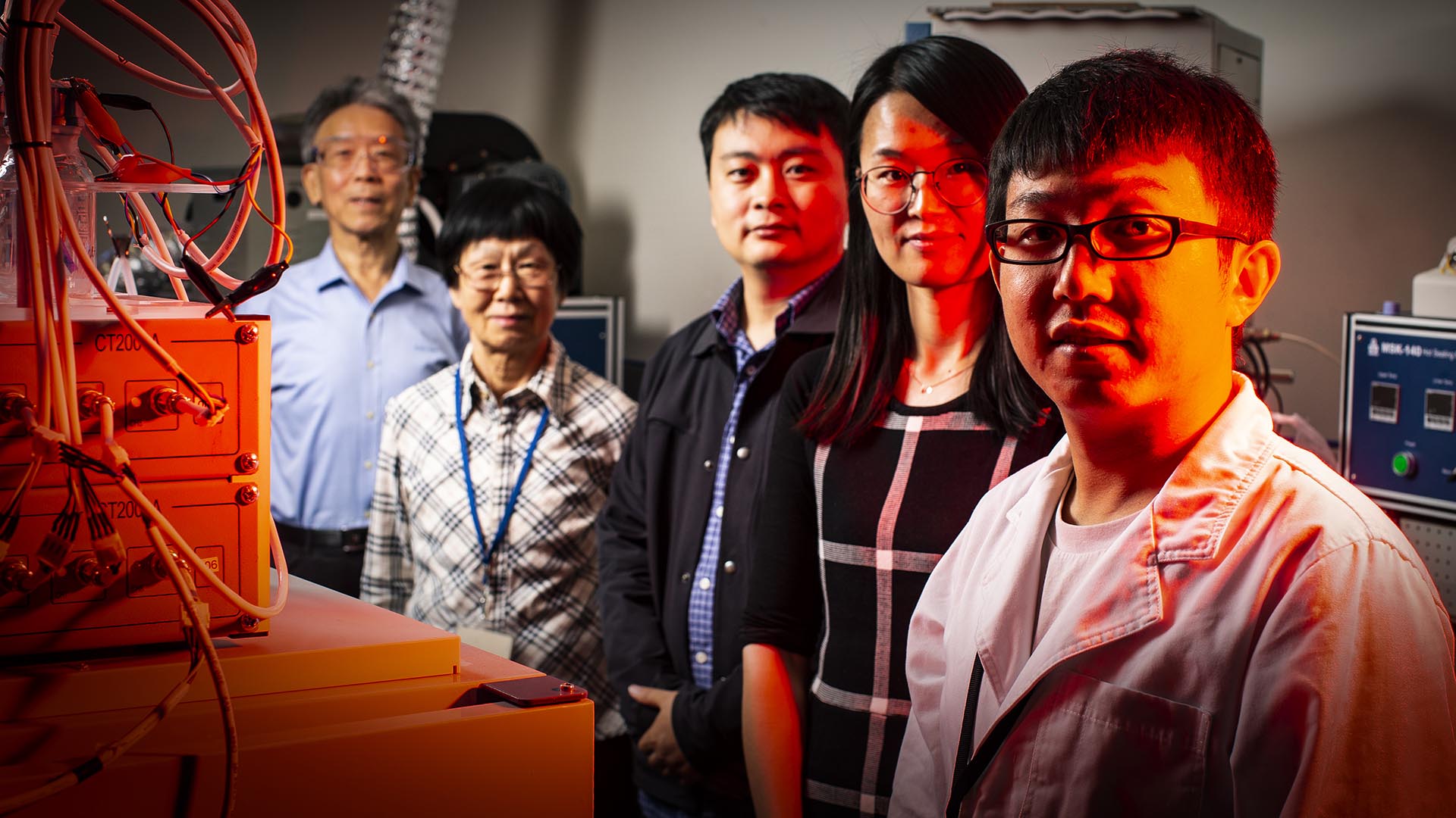 Left to right: Distinguished Professor Shi Xue-Dou, Distinguished Professor Huakun Liu, Associate Professor Shu-Lei Chou, Dr Yunxiao Wang and Mr Zichao Yan from the Institute for Superconducting and Electronic Materials, University of Wollongong.