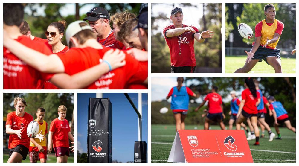 Scenes from a coaching session with the UOW Crusaders Global Rugby Program