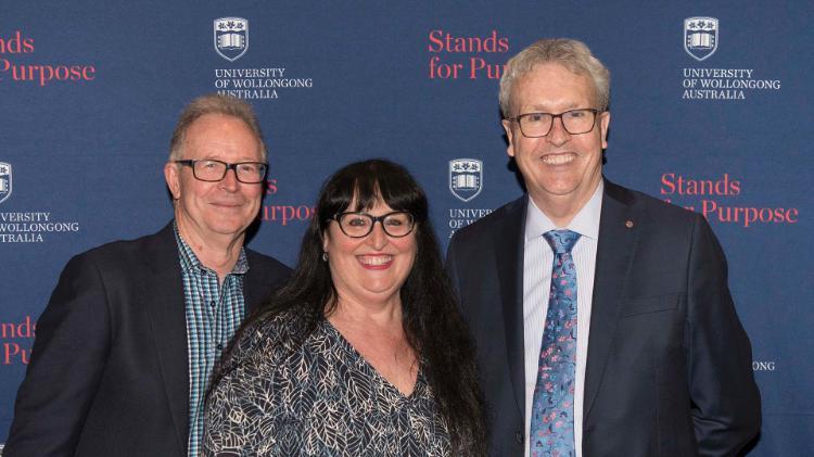 Greg and Heidi De Coster with UOW Vice-Chancellor Professor Paul Wellings