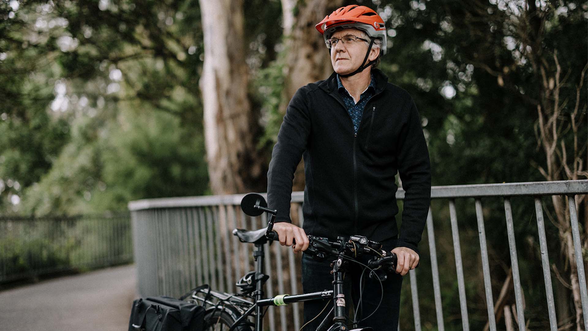 Professor Nicholas Gill cycling to work