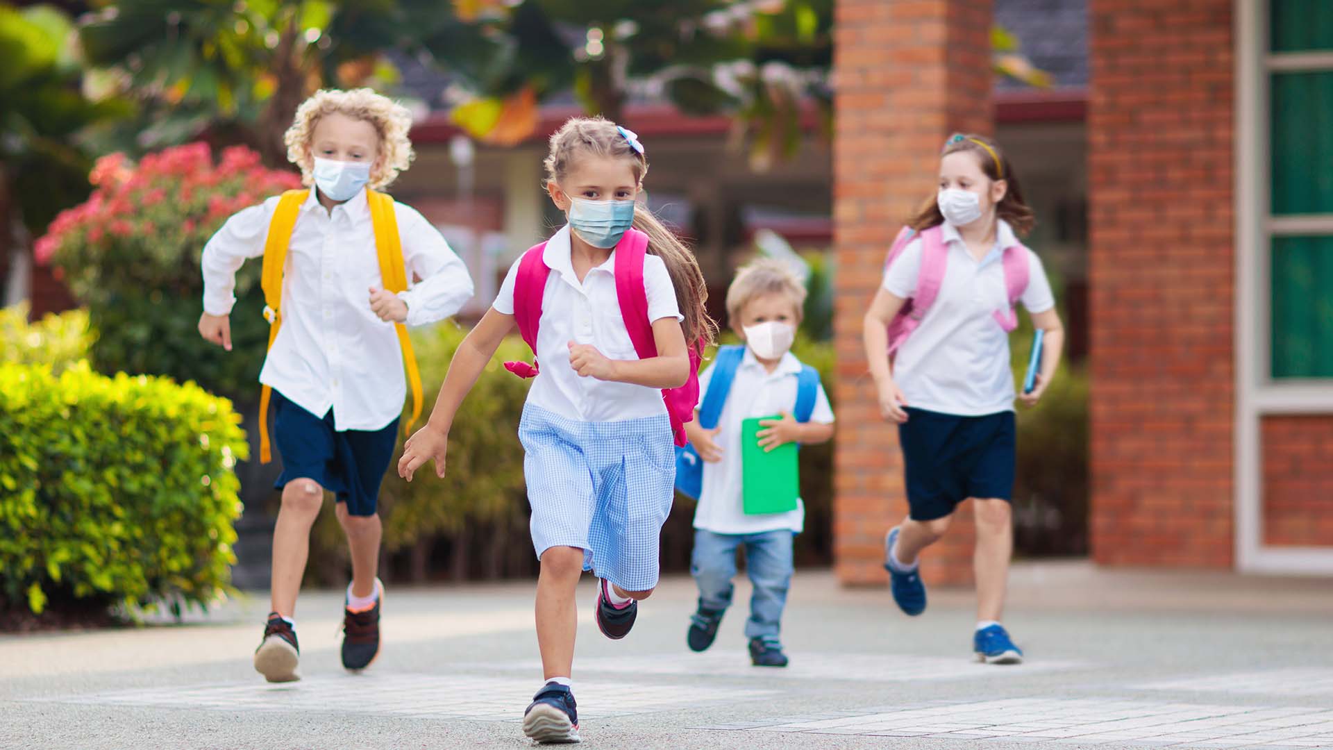 Kids at school wearing masks