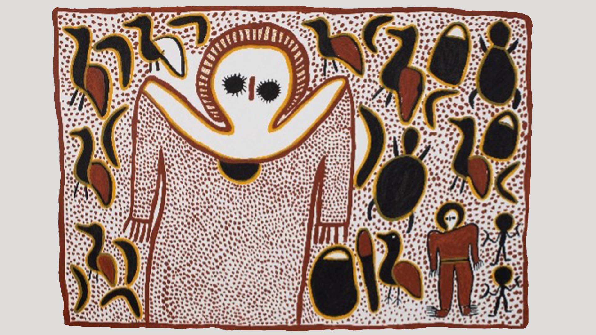 An Indigenous artwork by Lily Karadada called Wandjina Rainmaker, 1998, screenprint.