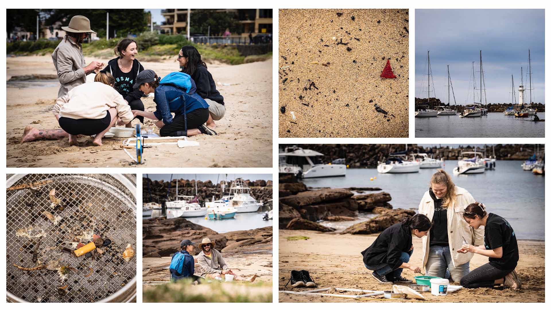 Collage of microplastics sampling photos