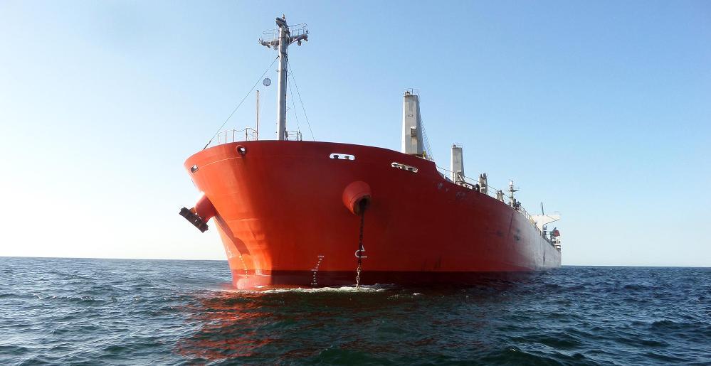 An unmarked ship anchored at sea. Photo: supplied