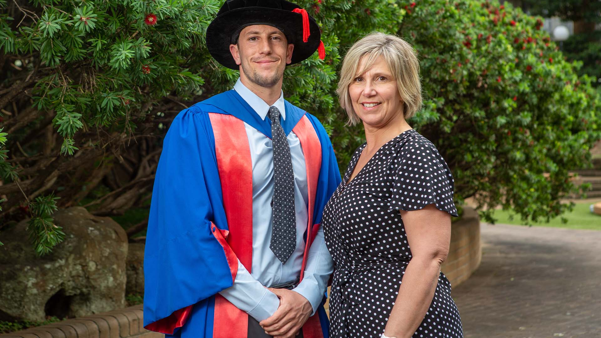PhD graduate Jordan Sutcliffe's graduation photo with his mum