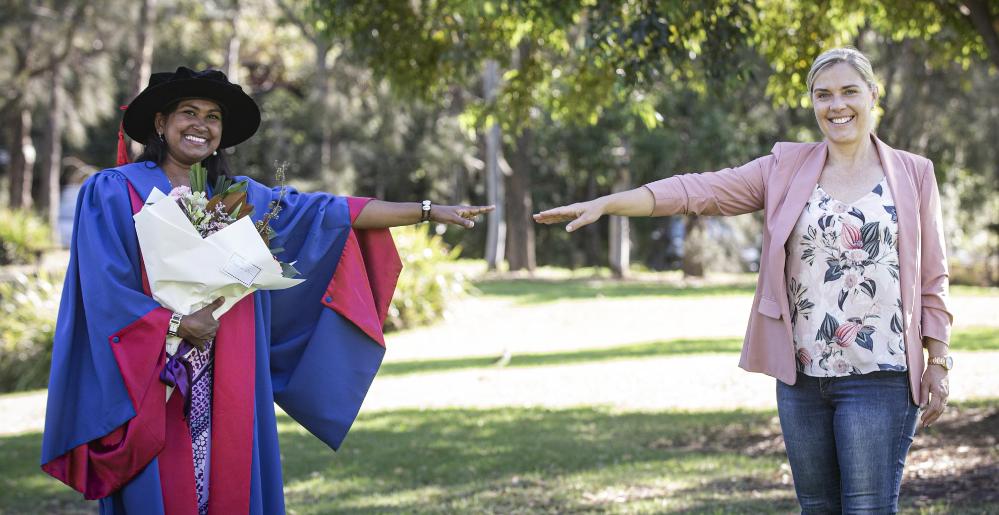 UOW graduate Dr Kirti Lal with her supervisor Associate Professor Kerrylee Rogers. Photo: Paul Jones