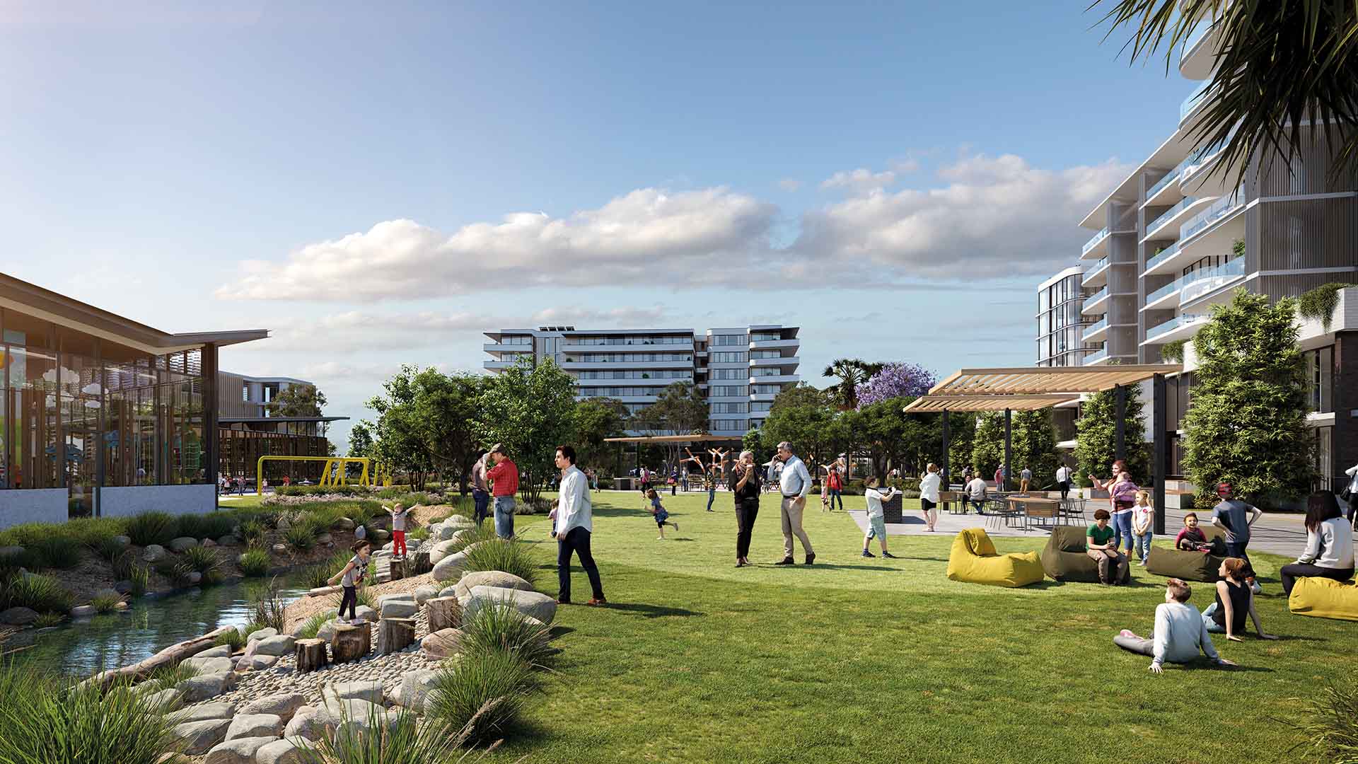 Artist's impression of the 'green heart' of the Health and Wellbeing Precinct development on Innovation Campus