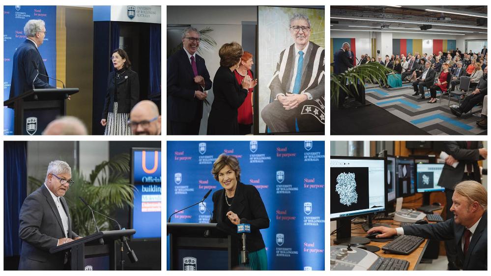 Collage of images from the official opening of the Molecular Horizons Building 30 April 2021