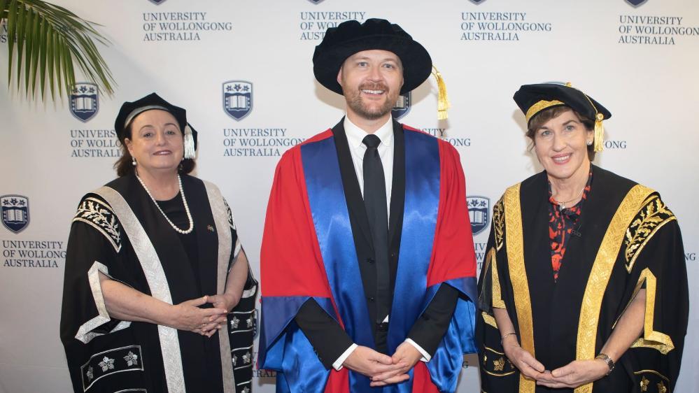 Vice-Chancellor Patricia M Davidson, Michael Cassel, and Chancellor Christine McLoughlin. Photo: Mark Newsham