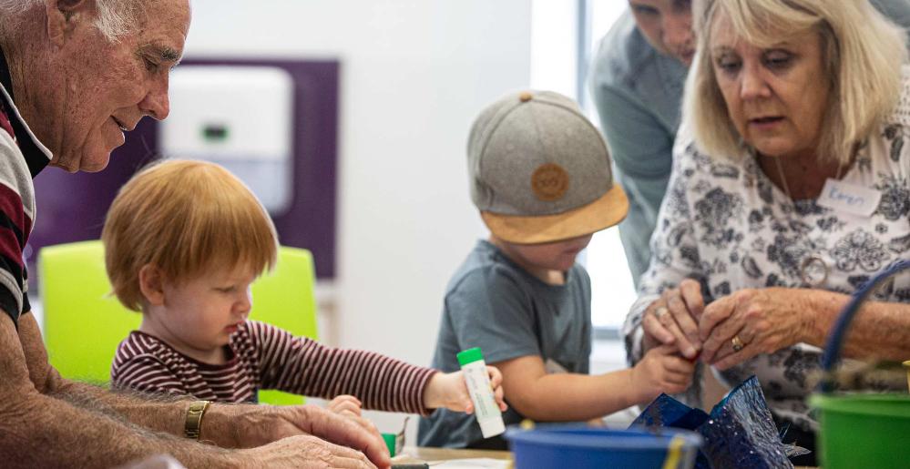 Children and grandparents take part in the Intergenerational Playgroup at Early Start. Photo: Paul Jones