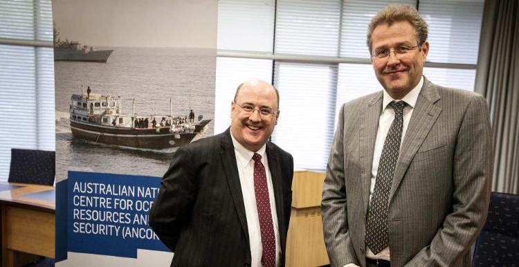 Distinguished Professor Stuart Kaye, Director of ANCORS, with Dr Gareth Johnstone, Director General of WorldFish. Photo: Paul Jones